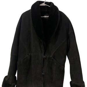Vintage Womens Pelle New York Milano Sz Small Black Suede Jacket Coat Faux Fur